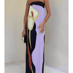 Strapless Color Block Printed Maxi Party Dress