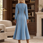 Western Chic Two Tone Contrast Trim Button Front Denim Maxi Dress