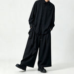 Japanese Draped Asymmetric Hem Long Sleeve Shirt Wide-leg Pants Two-piece Set