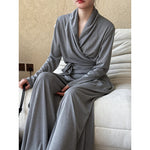 Irregular One-shoulder Waisted Pleated Top Wide-leg Pants Two-piece Set