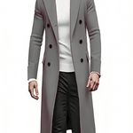 KZZ Men's Notch Lapel Double Breasted Long Trench Coat