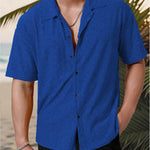 KZZ Men's short-sleeved versatile shirt with openwork jacquard pattern