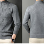 KZZ Men's solid color quarter-zip stand collar knit long-sleeved top