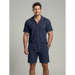 KZZ Men's openwork shorts, short-sleeved top and drawstring shorts