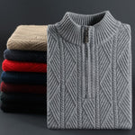 KZZ Men's solid color quarter-zip stand collar knit long-sleeved top