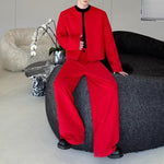 Collarless Short Jacket and Wide-leg Trousers Two-piece Set