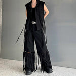 Casual Detachable Ribbon Wide-leg Pants Two-piece Set