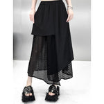 Women's Asymmetric Vest Shirt Mesh Patchwork Skirt Two-piece Set