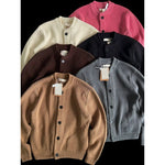 Heavyweight Cotton Crewneck Button Up Knitted Cardigan