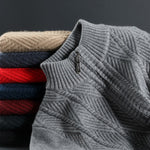 KZZ Men's solid color quarter-zip stand collar knit long-sleeved top