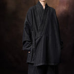 Women's Heavyweight Loose Cross Front Denim Kimono Cardigan Lantern Pants Two-piece Set