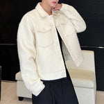Solid Color Cropped Knit Jacket
