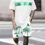 KZZ Men's Tropical Palm Tree Print Short-Sleeve Shirt and Shorts Set