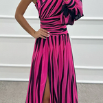 Hazel™ | Elegant Striped Maxi Dress with Off-the-Shoulder Design