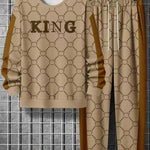 KZZ 3D Printed Drop Shoulder Round Neck Long Pants Two-Piece