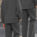 KZZ Men's Textured Long Sleeve Polo Shirt & Drawstring Pants Set