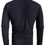 KZZ Men's Solid Color Button Polo Shirt, Regular Fit Casual Long Sleeve Top