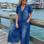 ROWANVALE TIE-FRONT DENIM JUMPSUIT
