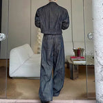 Vintage Heavy-wash Denim Jacket Distressed Wide-leg Pants Two-piece Set