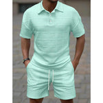 KZZ Men's Summer Solid-Color Stylish Casual Short-Sleeve Set