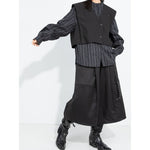 Women's Cropped V Neck Suit Vest Striped Lantern Sleeve Shirt Layered Two-piece Set
