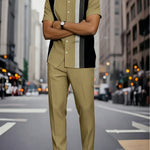 KZZ Men's Classic Striped Artistic Print Suit