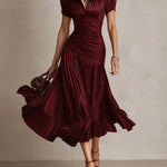 Adriana™ | Vintage Striped Satin Midi Dress