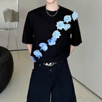 3D Blue Floral Applique Oversized T-Shirt
