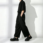 Black Loose-Fit Straight-Leg Drawstring Pants