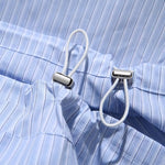 Blue White Striped Band Collar Casual Popover Shirt