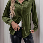 Classic Velvet Collared Button-down Long-sleeved Shirt