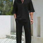 KZZ  Casual and Elegant Short-Sleeve Shirt and Trousers