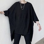 Crinkled Asymmetric Hem Loose T-Shirt