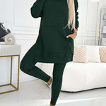 Fashion Solid Color Hoodie and Lined Leggings Two-piece Set