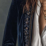 Women’s Vintage Navy Embroidered Longline Jacket