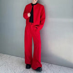 Collarless Short Jacket and Wide-leg Trousers Two-piece Set