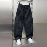 Diamond-patterned Casual Loose Straight Wide-leg Pants