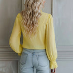 V-neck Chiffon Single-breasted Long-sleeved Shirt