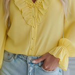 V-neck Chiffon Single-breasted Long-sleeved Shirt