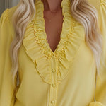 V-neck Chiffon Single-breasted Long-sleeved Shirt