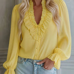 V-neck Chiffon Single-breasted Long-sleeved Shirt