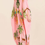 Unique Drop Shoulder Sleeve Coconut Tree Printed Dress
