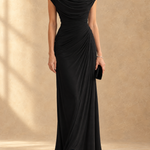 Cynthia Cowl Neck Draped Mesh Maxi Dress