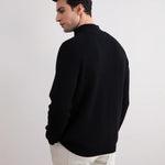 KZZ Men's Flannel Ribbed Turtleneck Half-Zip Sweater