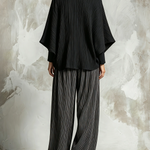 Relaxed Pleated Batwing Top and Wide-Leg Pants Two-Piece Set