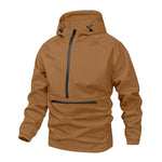 KZZ Men's Solid Color Half Zip Pocket Hooded Jacket