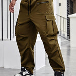 KZZ Men's Regular Fit Solid Flap Zipper Pocket Cargo Pants