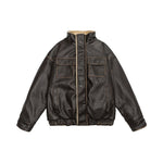 Stand Collar Lamb Wool PU Leather Jacket