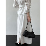 Women's V-Neck Tie-Waist Linen Shirt and Maxi Skirt Two-Piece Set