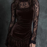 Chocolate velvet lace gothic pleated mini dress